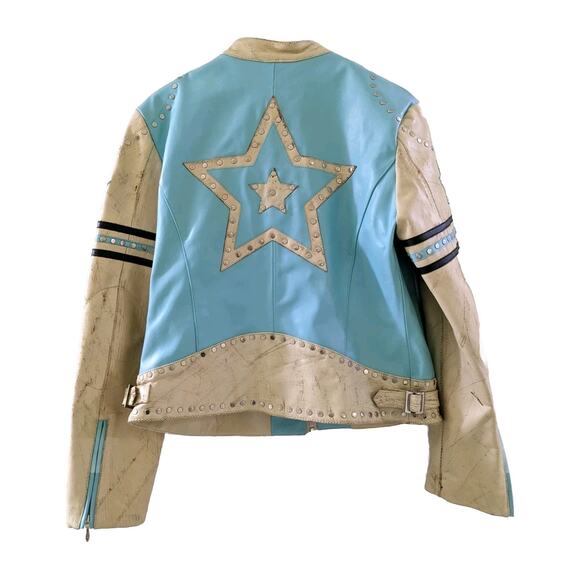 Wilsons Leather Jackets & Blazers - Wilson's RARE Vintage Aqua Leather Maxima Star Distressed Jacket Size L Large